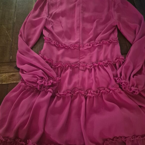 Lulus XS Pink Ruffled Tiered Long Sleeve Mini Dress - Picture 3 of 5